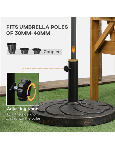 Outsunny 18kg Resin Garden Parasol Base, Round Outdoor Market Umbrella Stand Weight for Poles of Φ38mm to Φ48mm, Bronze 84D-212V - pic 50356 | FastDaddyshop