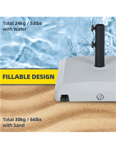 Outsunny Garden Parasol Base Holder, 24kg Water or 30kg Sand Filled, Outdoor Market Umbrella Stand Weight with Wheels and Brakes