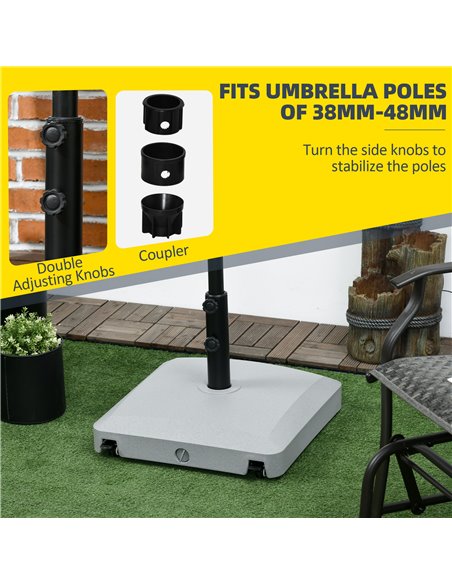 Outsunny Garden Parasol Base Holder, 24kg Water or 30kg Sand Filled, Outdoor Market Umbrella Stand Weight with Wheels and Brakes - pic 50366 | FastDaddyshop