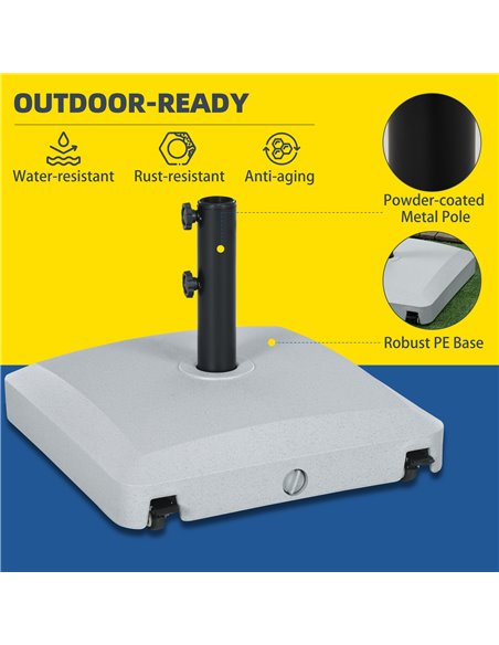 Outsunny Garden Parasol Base Holder, 24kg Water or 30kg Sand Filled, Outdoor Market Umbrella Stand Weight with Wheels and Brakes - pic 50368 | FastDaddyshop