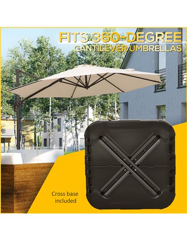 Outsunny Fillable Cantilever Parasol Base Weights with Steel Cross Base, Garden Umbrella Stand Weight, Wheels 19.5kg Sand or 17k