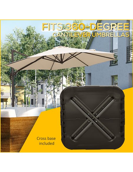 Outsunny Fillable Cantilever Parasol Base Weights with Steel Cross Base, Garden Umbrella Stand Weight, Wheels 19.5kg Sand or 17k - pic 50374 | FastDaddyshop
