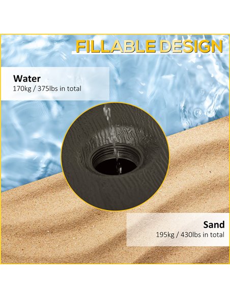 Outsunny Fillable Cantilever Parasol Base Weights with Steel Cross Base, Garden Umbrella Stand Weight, Wheels 19.5kg Sand or 17k - pic 50375 | FastDaddyshop