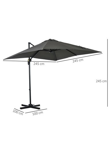 Outsunny 2.5 x 2.5m Patio Offset Parasol Cantilever Umbrella Sun Shade Canopy Shelter 360° Rotation with Crank Handle and Cross 