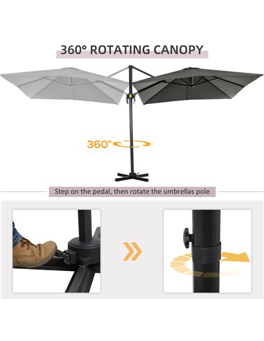 Outsunny 2.5 x 2.5m Patio Offset Parasol Cantilever Umbrella Sun Shade Canopy Shelter 360° Rotation with Crank Handle and Cross 
