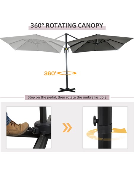 Outsunny 2.5 x 2.5m Patio Offset Parasol Cantilever Umbrella Sun Shade Canopy Shelter 360° Rotation with Crank Handle and Cross  - pic 50392 | FastDaddyshop