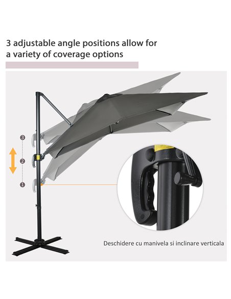 Outsunny 2.5 x 2.5m Patio Offset Parasol Cantilever Umbrella Sun Shade Canopy Shelter 360° Rotation with Crank Handle and Cross  - pic 50393 | FastDaddyshop