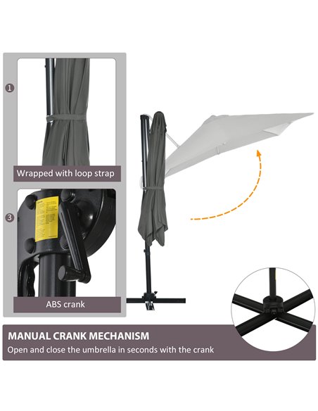 Outsunny 2.5 x 2.5m Patio Offset Parasol Cantilever Umbrella Sun Shade Canopy Shelter 360° Rotation with Crank Handle and Cross  - pic 50394 | FastDaddyshop