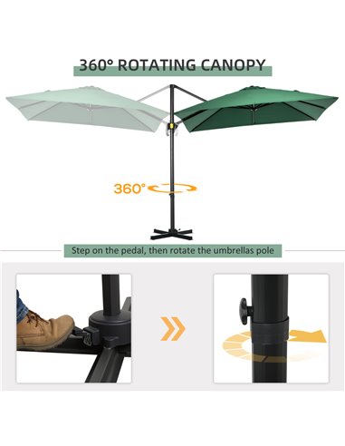 OutsunnySquare Outdoor Umbrella Parasol W/360° Rotation, 245Lx245Wx248H cm-Green 84D-051V00GN