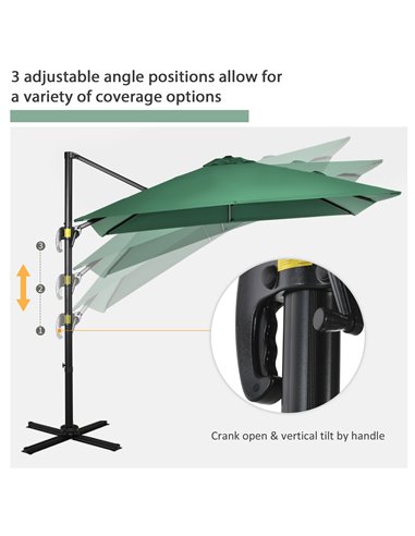 OutsunnySquare Outdoor Umbrella Parasol W/360° Rotation, 245Lx245Wx248H cm-Green 84D-051V00GN