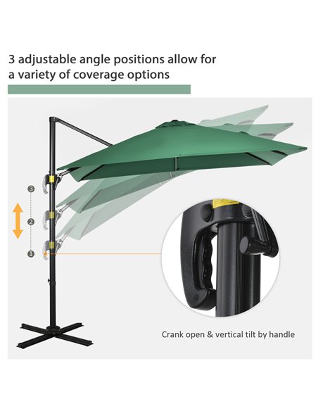 OutsunnySquare Outdoor Umbrella Parasol W/360° Rotation, 245Lx245Wx248H cm-Green 84D-051V00GN - pic 50420 | FastDaddyshop