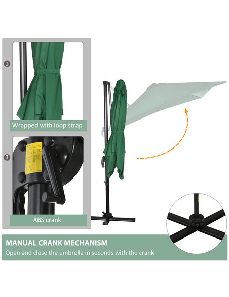 OutsunnySquare Outdoor Umbrella Parasol W/360° Rotation, 245Lx245Wx248H cm-Green 84D-051V00GN - pic 50421 | FastDaddyshop