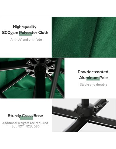 OutsunnySquare Outdoor Umbrella Parasol W/360° Rotation, 245Lx245Wx248H cm-Green 84D-051V00GN