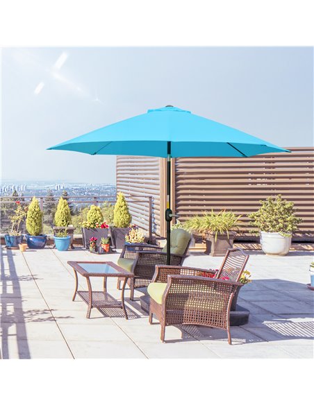 Outsunny 2.6M Patio Parasol Sun Umbrella, Tilt Shade Shelter Canopy with Crank 8 Ribs Aluminium Frame, Blue 84D-023V00BU - pic 50426 | FastDaddyshop