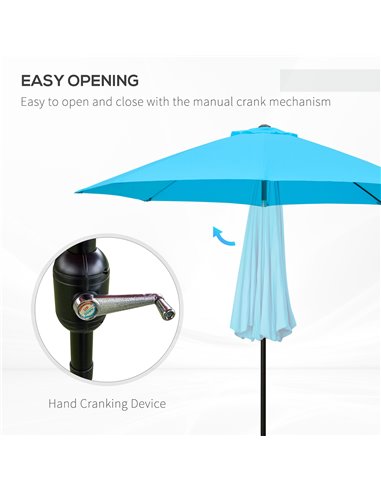 Outsunny 2.6M Patio Parasol Sun Umbrella, Tilt Shade Shelter Canopy with Crank 8 Ribs Aluminium Frame, Blue 84D-023V00BU