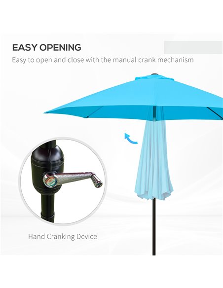 Outsunny 2.6M Patio Parasol Sun Umbrella, Tilt Shade Shelter Canopy with Crank 8 Ribs Aluminium Frame, Blue 84D-023V00BU - pic 50428 | FastDaddyshop