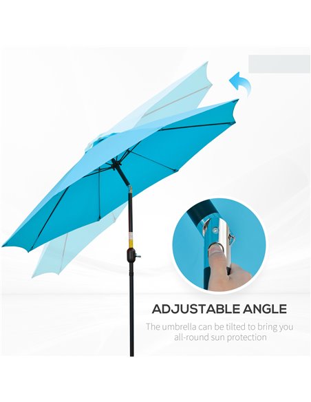 Outsunny 2.6M Patio Parasol Sun Umbrella, Tilt Shade Shelter Canopy with Crank 8 Ribs Aluminium Frame, Blue 84D-023V00BU - pic 50429 | FastDaddyshop