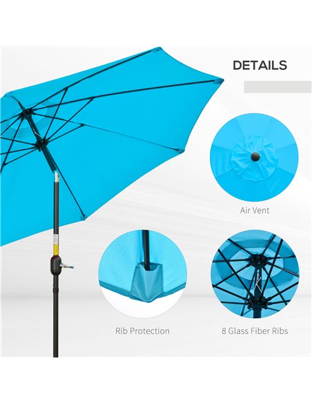 Outsunny 2.6M Patio Parasol Sun Umbrella, Tilt Shade Shelter Canopy with Crank 8 Ribs Aluminium Frame, Blue 84D-023V00BU - pic 50430 | FastDaddyshop