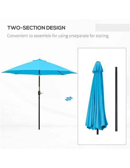 Outsunny 2.6M Patio Parasol Sun Umbrella, Tilt Shade Shelter Canopy with Crank 8 Ribs Aluminium Frame, Blue 84D-023V00BU - pic 50431 | FastDaddyshop