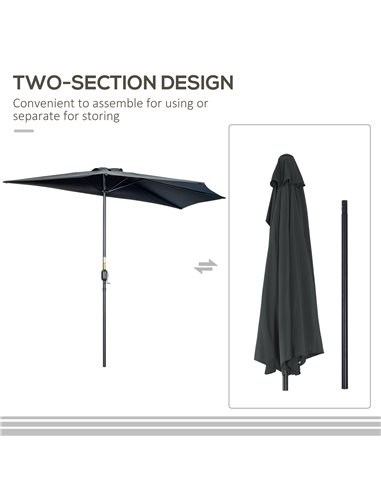 Outsunny 3(m) Half Parasol Semi Round Umbrella Patio Metal Frame Crank Handle for Balcony-- NO BASE INCLUDED, Black 84D-008V00BK