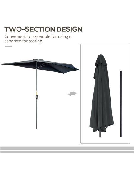 Outsunny 3(m) Half Parasol Semi Round Umbrella Patio Metal Frame Crank Handle for Balcony-- NO BASE INCLUDED, Black 84D-008V00BK - pic 50439 | FastDaddyshop