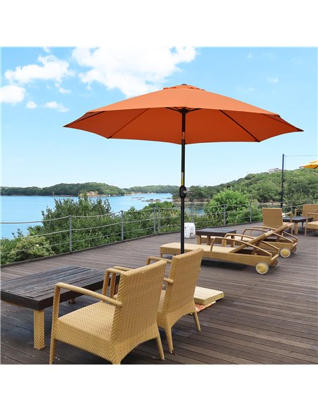 Outsunny 2.6M Patio Parasol Sun Umbrella, Tilt Shade Shelter Canopy with Crank 8 Ribs Aluminium Frame, Orange 84D-023V00OG - pic 50444 | FastDaddyshop