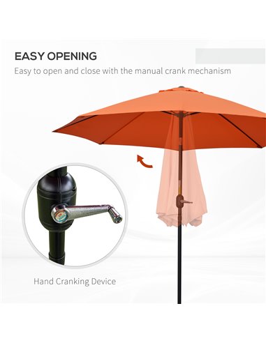 Outsunny 2.6M Patio Parasol Sun Umbrella, Tilt Shade Shelter Canopy with Crank 8 Ribs Aluminium Frame, Orange 84D-023V00OG