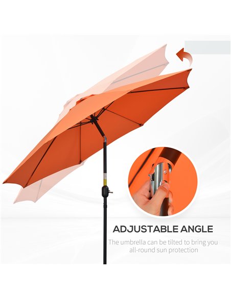 Outsunny 2.6M Patio Parasol Sun Umbrella, Tilt Shade Shelter Canopy with Crank 8 Ribs Aluminium Frame, Orange 84D-023V00OG - pic 50447 | FastDaddyshop