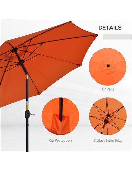 Outsunny 2.6M Patio Parasol Sun Umbrella, Tilt Shade Shelter Canopy with Crank 8 Ribs Aluminium Frame, Orange 84D-023V00OG - pic 50448 | FastDaddyshop