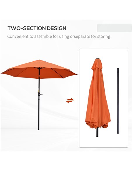 Outsunny 2.6M Patio Parasol Sun Umbrella, Tilt Shade Shelter Canopy with Crank 8 Ribs Aluminium Frame, Orange 84D-023V00OG - pic 50449 | FastDaddyshop