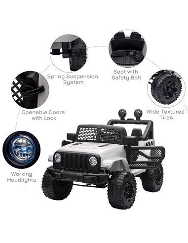HOMCOM 12V Battery-powered 2 Motors Kids Electric Ride On Car Truck Off-road Toy with Parental Remote Control Horn Lights for 3-