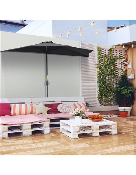 Outsunny 2.7m Balcony Half Parasol 5 Steel Ribs Construction Garden Outdoor Umbrella Black 84D-007V00BK - pic 50453 | FastDaddyshop