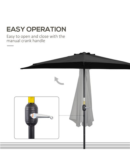 Outsunny 2.7m Balcony Half Parasol 5 Steel Ribs Construction Garden Outdoor Umbrella Black 84D-007V00BK - pic 50455 | FastDaddyshop