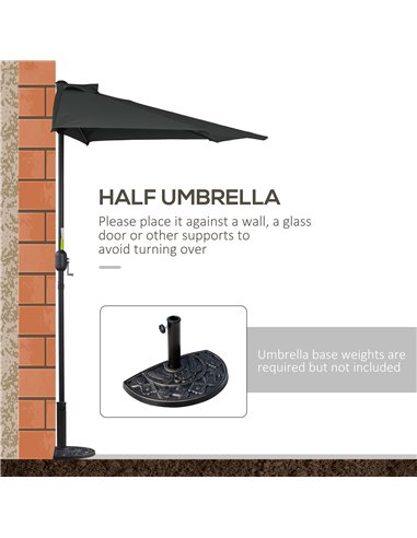 Outsunny 2.7m Balcony Half Parasol 5 Steel Ribs Construction Garden Outdoor Umbrella Black 84D-007V00BK