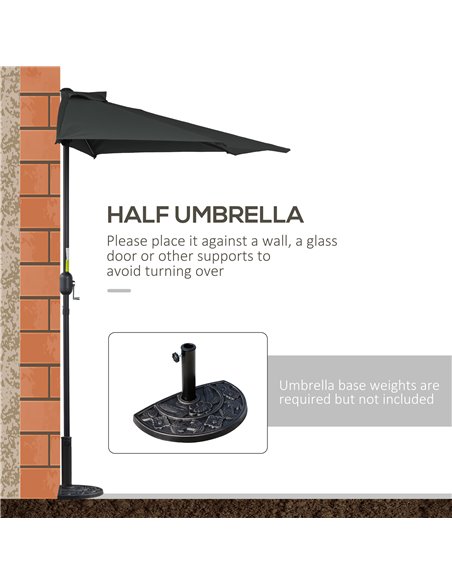 Outsunny 2.7m Balcony Half Parasol 5 Steel Ribs Construction Garden Outdoor Umbrella Black 84D-007V00BK - pic 50456 | FastDaddyshop