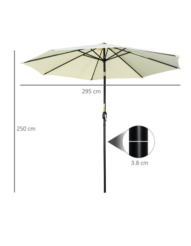 Outsunny 3(m) Tilting Parasol Garden Umbrellas, Outdoor Sun Shade with 8 Ribs, Tilt and Crank Handle for Balcony, Bench, Garden,
