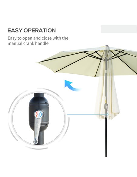Outsunny 3(m) Tilting Parasol Garden Umbrellas, Outdoor Sun Shade with 8 Ribs, Tilt and Crank Handle for Balcony, Bench, Garden, - pic 50465 | FastDaddyshop