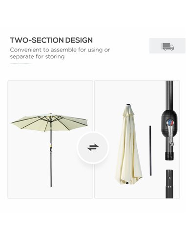 Outsunny 3(m) Tilting Parasol Garden Umbrellas, Outdoor Sun Shade with 8 Ribs, Tilt and Crank Handle for Balcony, Bench, Garden,
