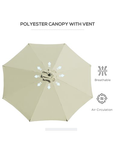 Outsunny 3(m) Tilting Parasol Garden Umbrellas, Outdoor Sun Shade with 8 Ribs, Tilt and Crank Handle for Balcony, Bench, Garden,