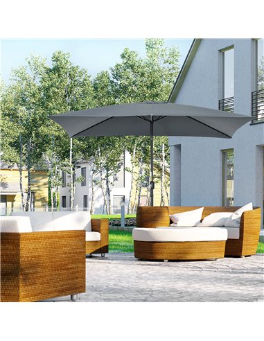 Outsunny 3x2m Patio Parasol Garden Umbrellas Canopy with Aluminum Tilt Crank Rectangular Sun Shade Steel, Dark Grey 84D-013V00CG