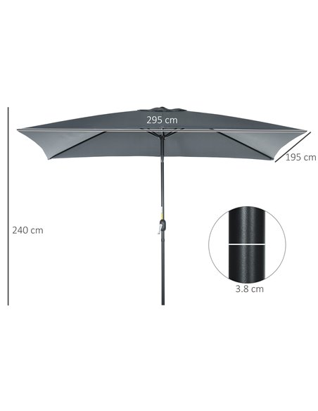 Outsunny 3x2m Patio Parasol Garden Umbrellas Canopy with Aluminum Tilt Crank Rectangular Sun Shade Steel, Dark Grey 84D-013V00CG - pic 50472 | FastDaddyshop