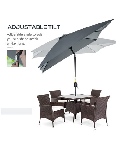 Outsunny 3x2m Patio Parasol Garden Umbrellas Canopy with Aluminum Tilt Crank Rectangular Sun Shade Steel, Dark Grey 84D-013V00CG