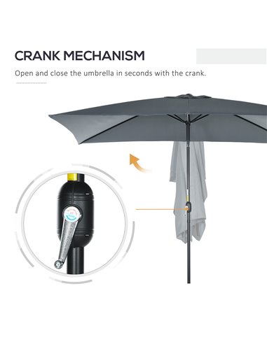 Outsunny 3x2m Patio Parasol Garden Umbrellas Canopy with Aluminum Tilt Crank Rectangular Sun Shade Steel, Dark Grey 84D-013V00CG