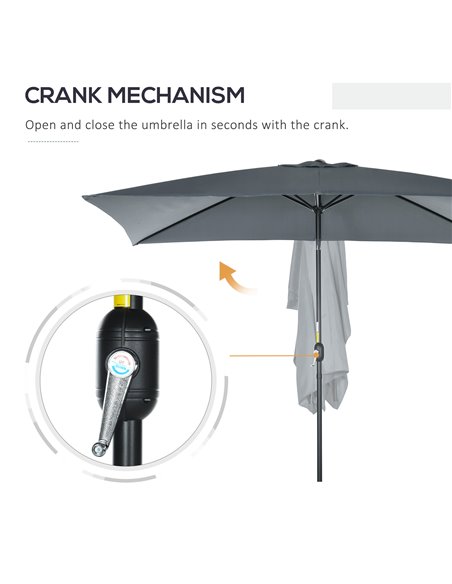 Outsunny 3x2m Patio Parasol Garden Umbrellas Canopy with Aluminum Tilt Crank Rectangular Sun Shade Steel, Dark Grey 84D-013V00CG - pic 50474 | FastDaddyshop