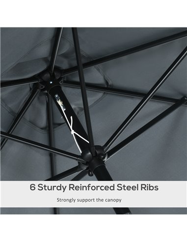 Outsunny 3x2m Patio Parasol Garden Umbrellas Canopy with Aluminum Tilt Crank Rectangular Sun Shade Steel, Dark Grey 84D-013V00CG