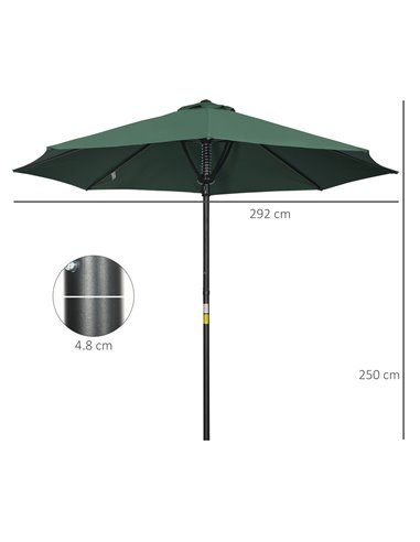 Outsunny Garden Parasol Umbrella, Outdoor Market Table Umbrella Sun Shade Canopy with 8 Ribs, Green 84D-235V00GN