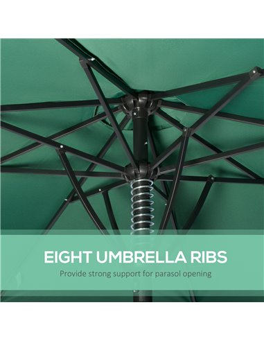 Outsunny Garden Parasol Umbrella, Outdoor Market Table Umbrella Sun Shade Canopy with 8 Ribs, Green 84D-235V00GN