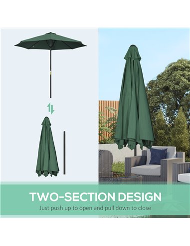 Outsunny Garden Parasol Umbrella, Outdoor Market Table Umbrella Sun Shade Canopy with 8 Ribs, Green 84D-235V00GN