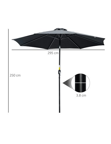 Outsunny 3(m) Tilting Parasol Garden Umbrellas, Outdoor Sun Shade with 8 Ribs, Tilt and Crank Handle for Balcony, Bench, Garden,