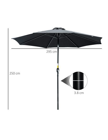 Outsunny 3(m) Tilting Parasol Garden Umbrellas, Outdoor Sun Shade with 8 Ribs, Tilt and Crank Handle for Balcony, Bench, Garden, - pic 50490 | FastDaddyshop